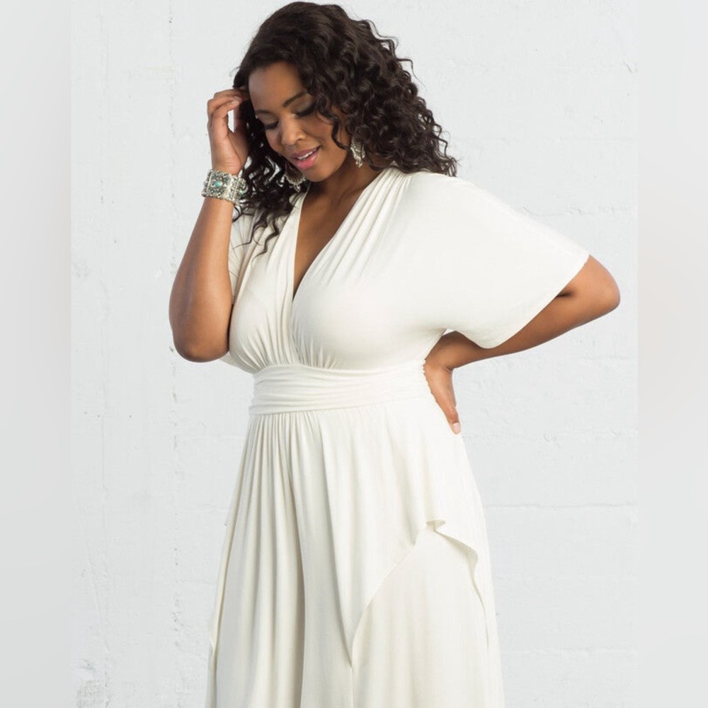 Kiyonna Indie Surplice V-Neck White Maxi Tiered‎ Dress Made In USA Size 2X - Picture 2 of 7